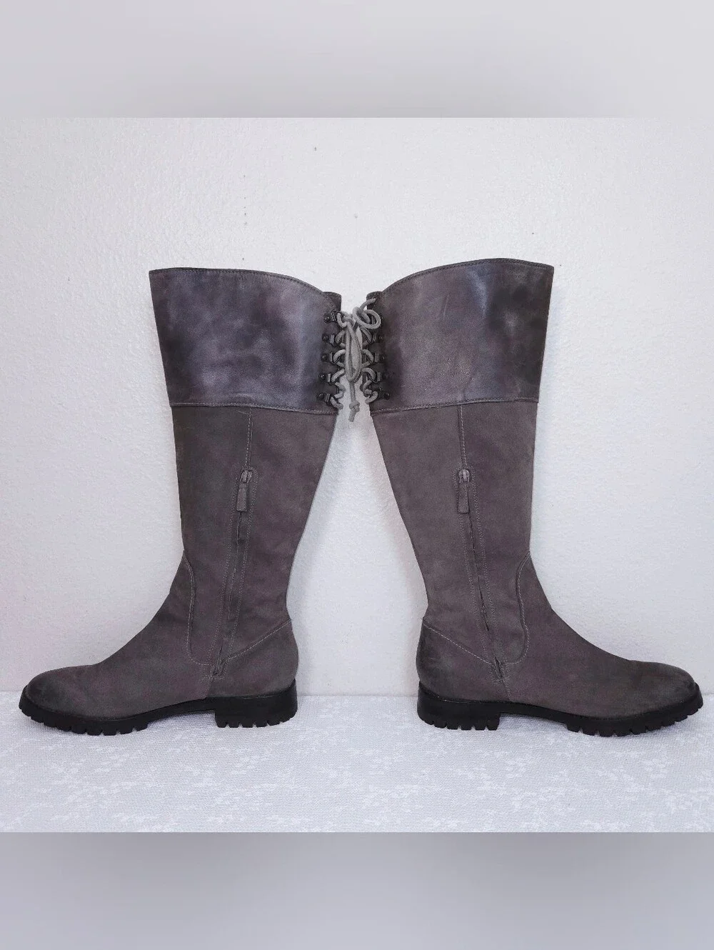 COLE HAAN Air Kensington Riding Boots US 9.5 Nubuck Leather Lace-Up Calf Tall